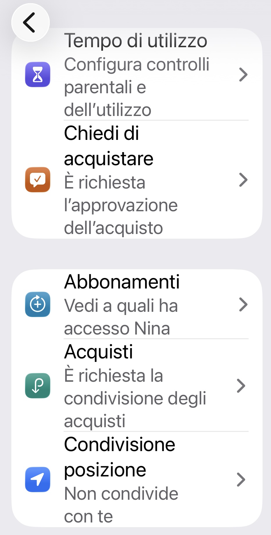 Step 1 — Profilo figlio in In famiglia